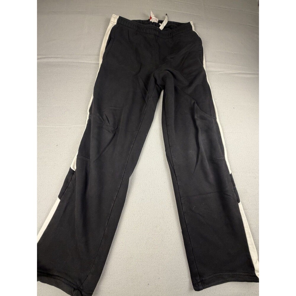 Puma Men's Black Track Pants M White Side Stripe Drawstring Fleece Athleisure